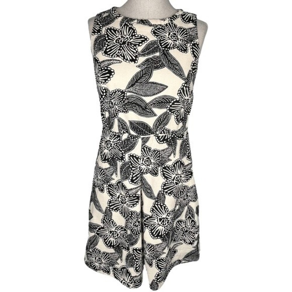 J. Crew Sleeveless Polynesian Print Dress sz 4 * Ivory Cream Tropical Pockets